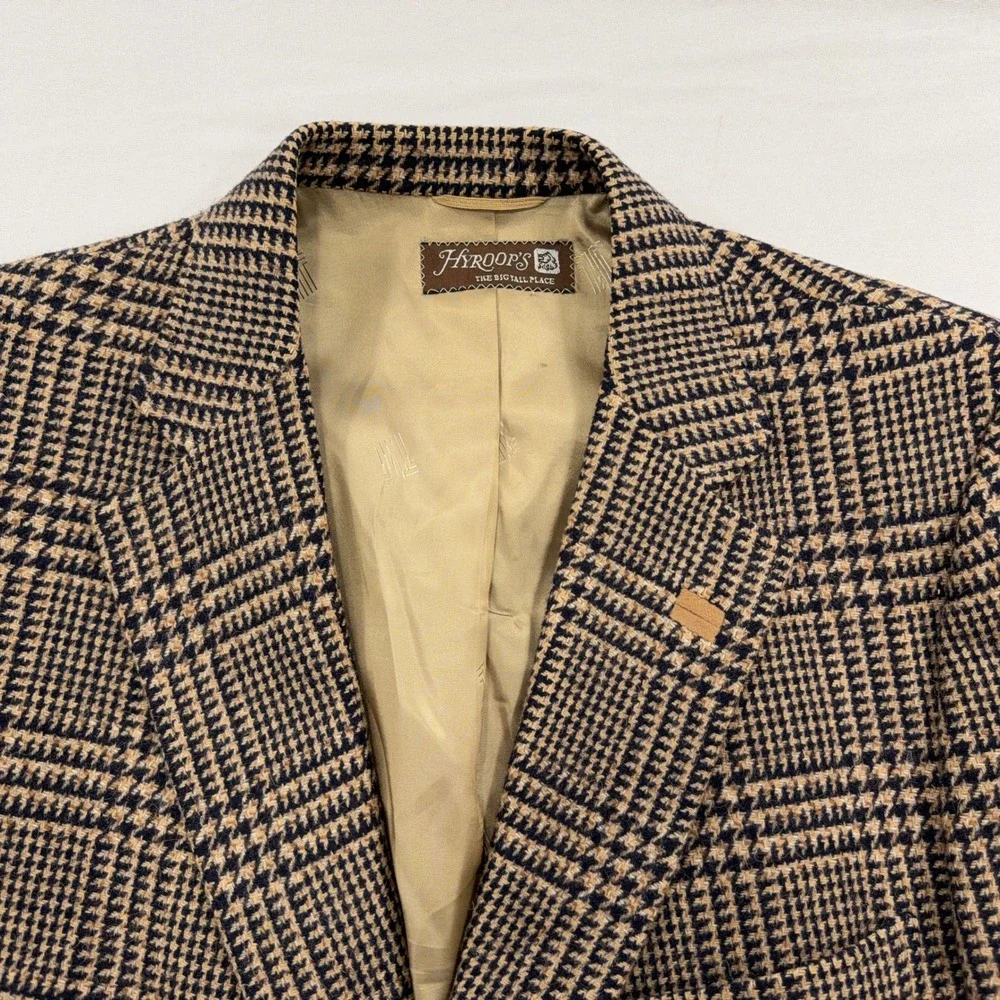 Lanvin Sport Coat Camel Hair Glen Plaid Elbow Patches Tan Mens 48R